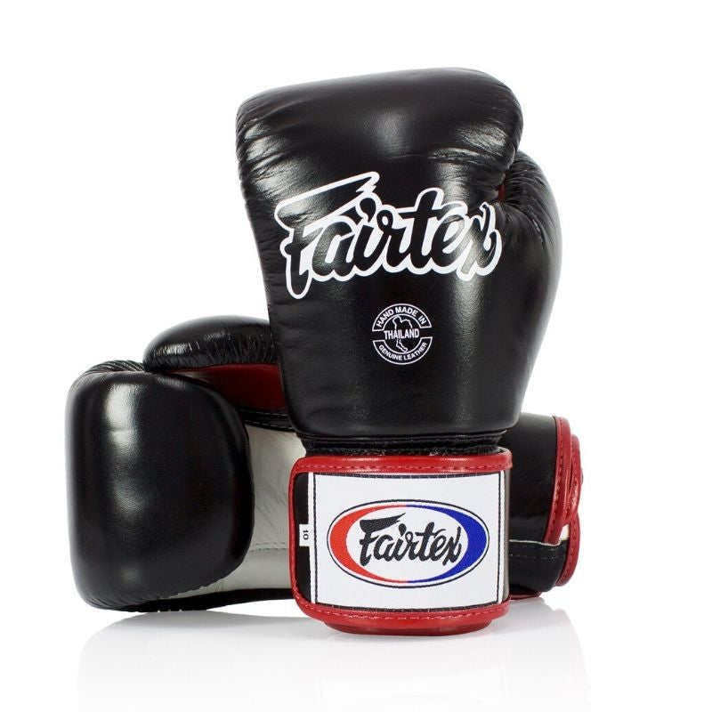 Fairtex Rękawice Bokserskie ze skóry naturalnej BGV1 Czarne/Białe/Czerwone