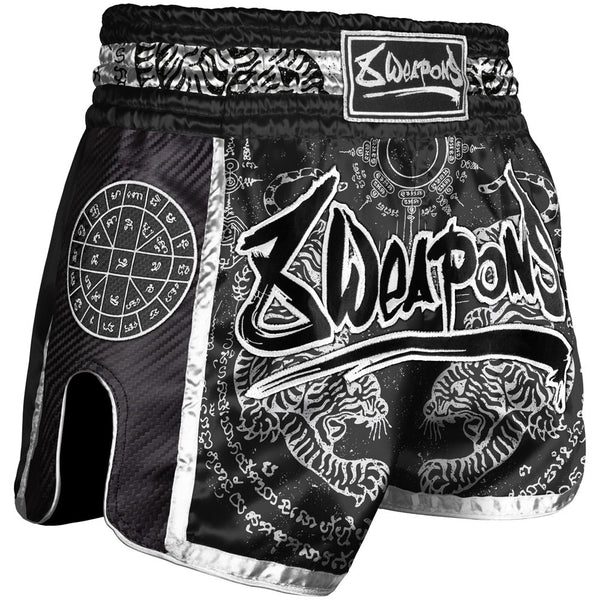 8 Weapons Spodenki Muay Thai Sak Yant Tigers Czarne