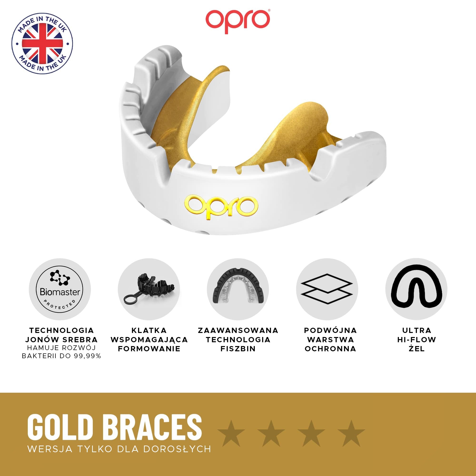 Opro Ochraniacz na Zęby UFC Gold GEN2 Braces Czarny/Srebrny (do aparatów)