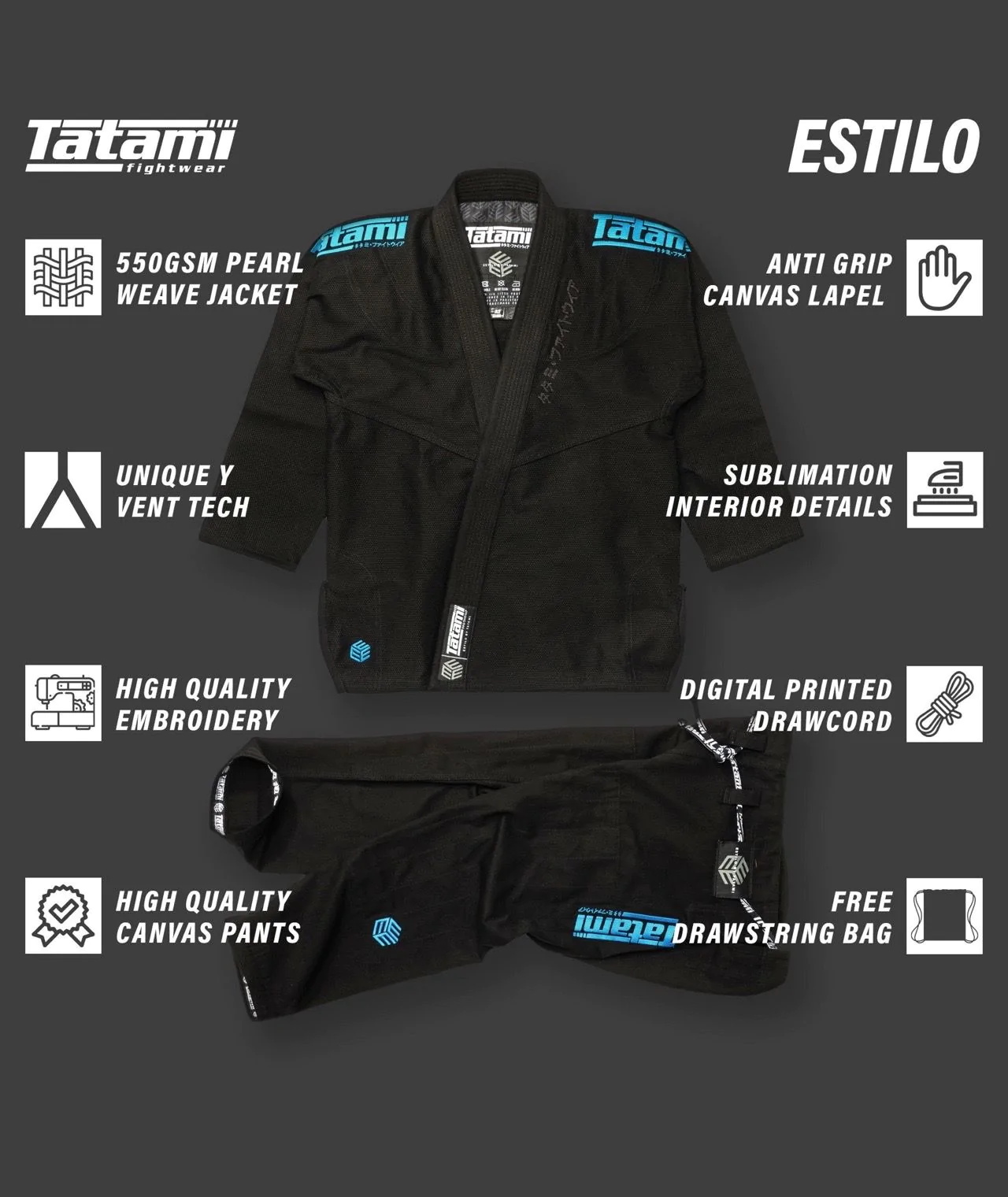 Tatami Kimono/Gi Damskie Estilo Black Label Czarne/Niebieskie