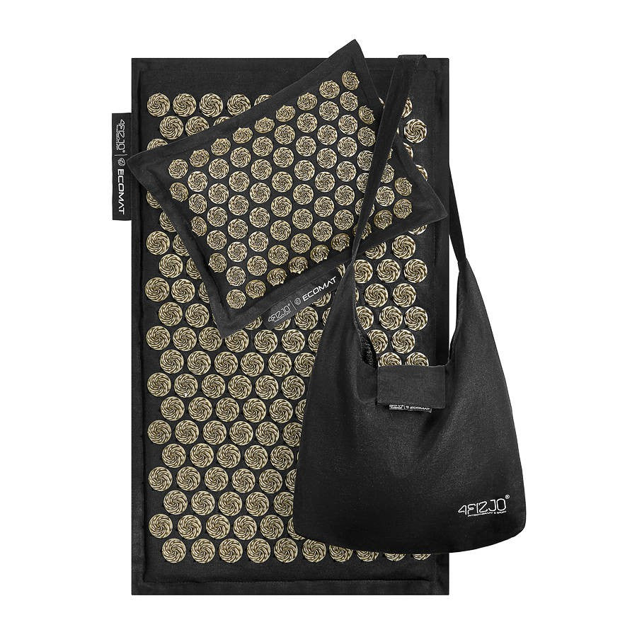 4FIZJO ECO Mata do akupresury 68x42cm z łuskami z gryki z poduszką czarno-złota