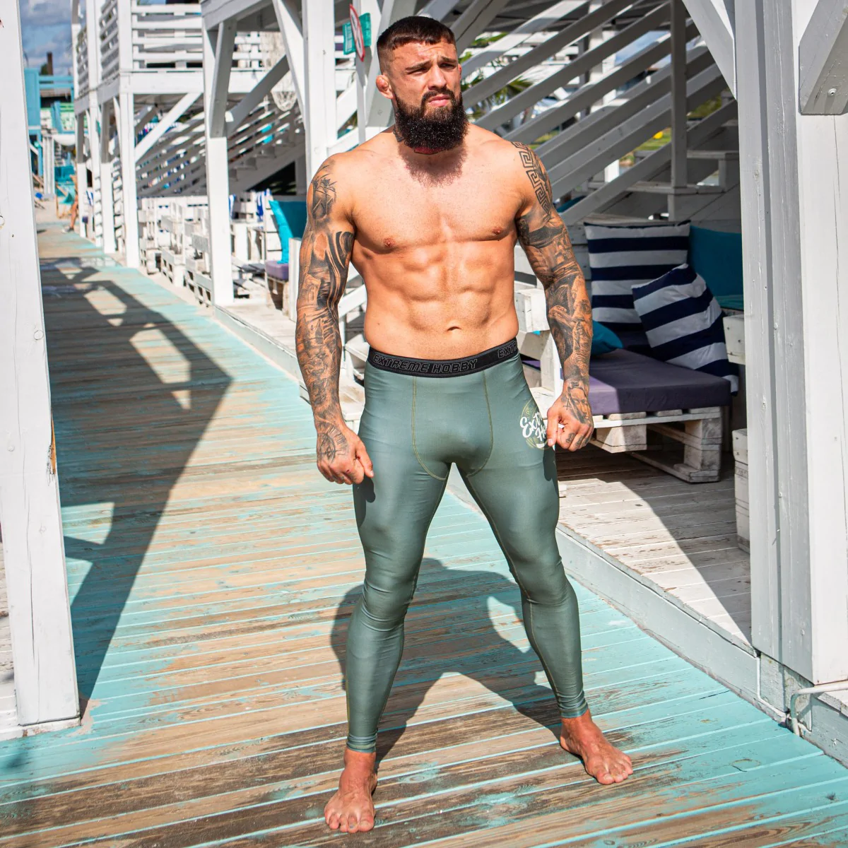 Extreme Hobby Legginsy Męskie BADGE khaki