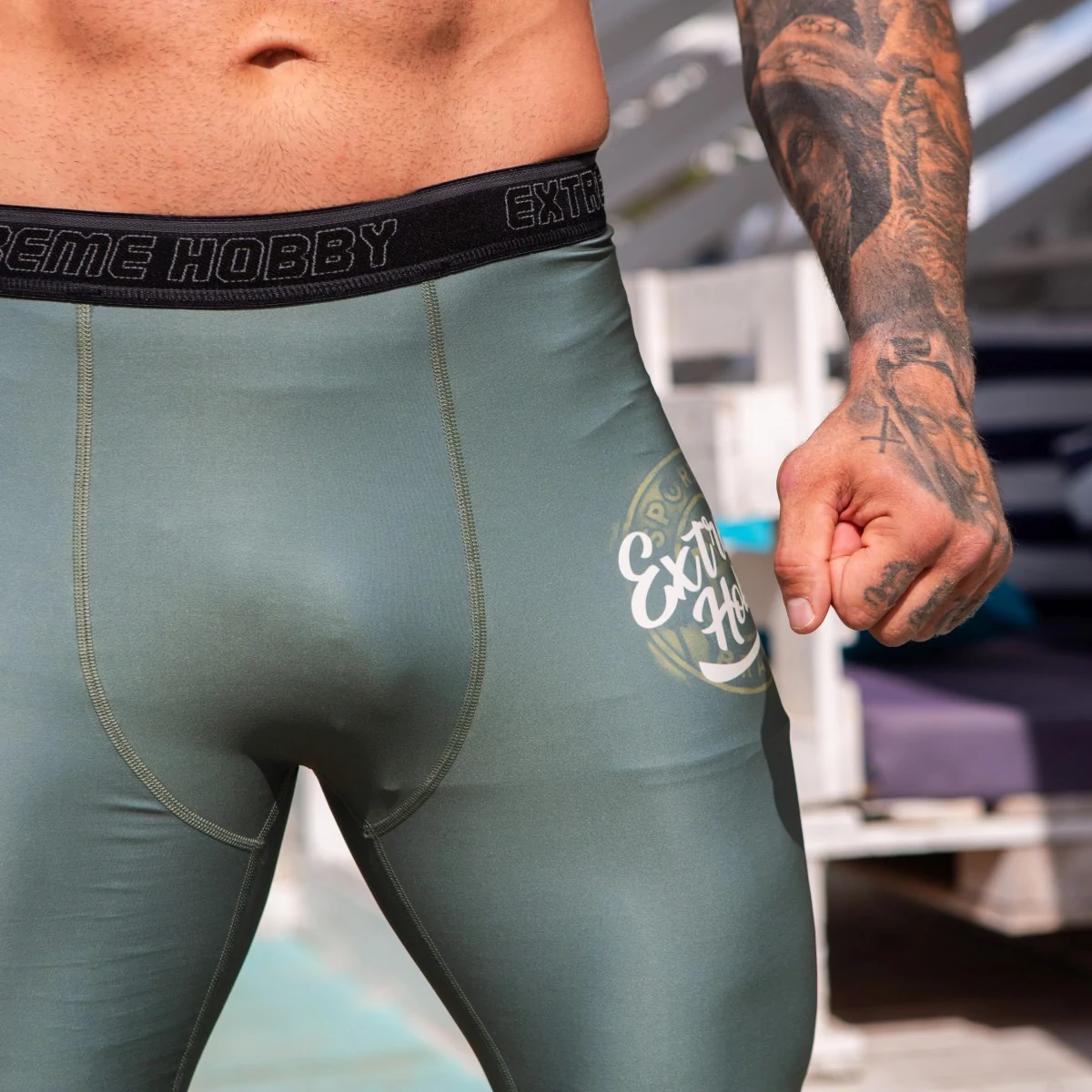 Extreme Hobby Legginsy Męskie BADGE khaki