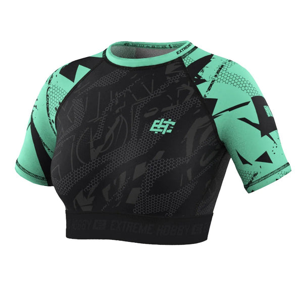 Extreme Hobby Crop Top Damski NEO Krótki Rękaw Czarny/Miętowy