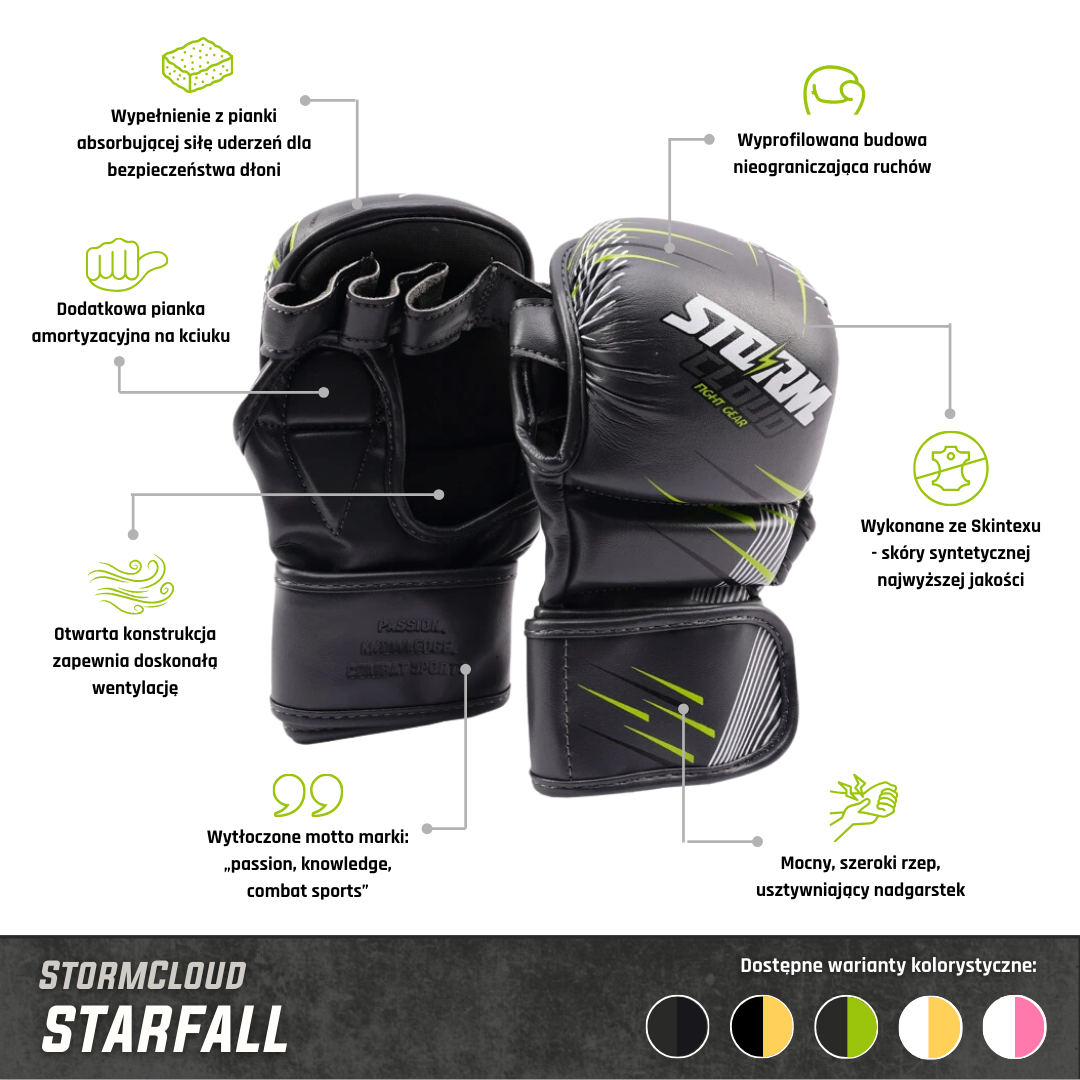 StormCloud Rękawice do MMA StarFall Sparingowe Biało-Żółte 7oz