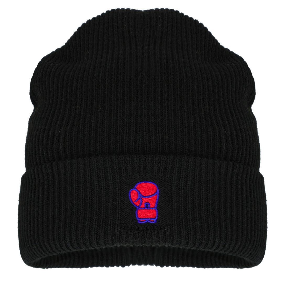 Bokserska Ferajna Czapka Zimowa Beanie z Motywem Rękawicy Bokserskiej Czarna