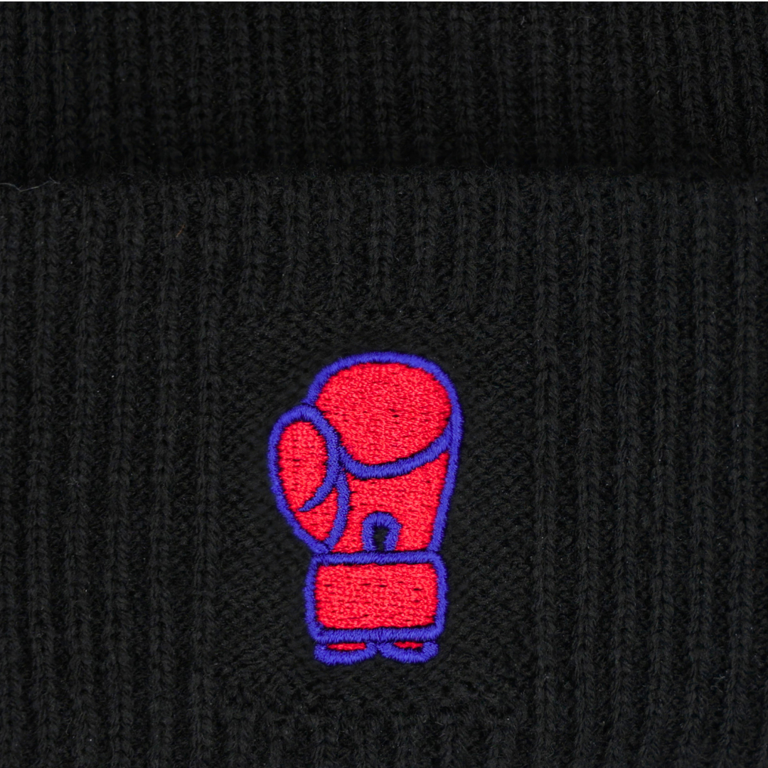 Bokserska Ferajna Czapka Zimowa Beanie z Motywem Rękawicy Bokserskiej Czarna