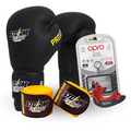 Zestaw bokserski PRO Rękawice bokserskie Boxing Pro Czarne + owijki premium + ochraniacz na zęby