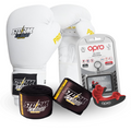 Zestaw bokserski PRO Rękawice bokserskie Boxing Pro Białe + owijki premium + ochraniacz na zęby