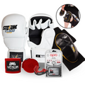 Zestaw MMA Premium Rękawice MMA Hurricane 2.0 Białe + Ochraniacze Kolan Combat + Ochraniacz Szczęki OPRO Silver + Owijki 2,5M