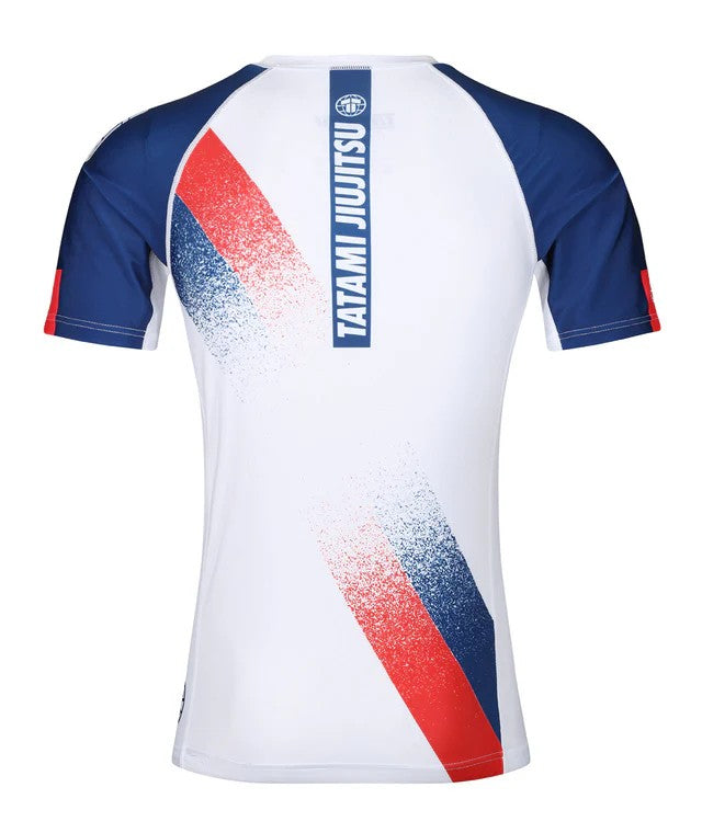 Tatami Rashguard Męski Krótki Rękaw Abstract Biały/Granatowy