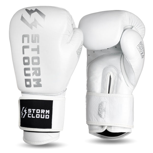 StormCloud Rękawice Bokserskie ze skóry bydlęcej Boxing Pro 2.0 Białe/Srebrne