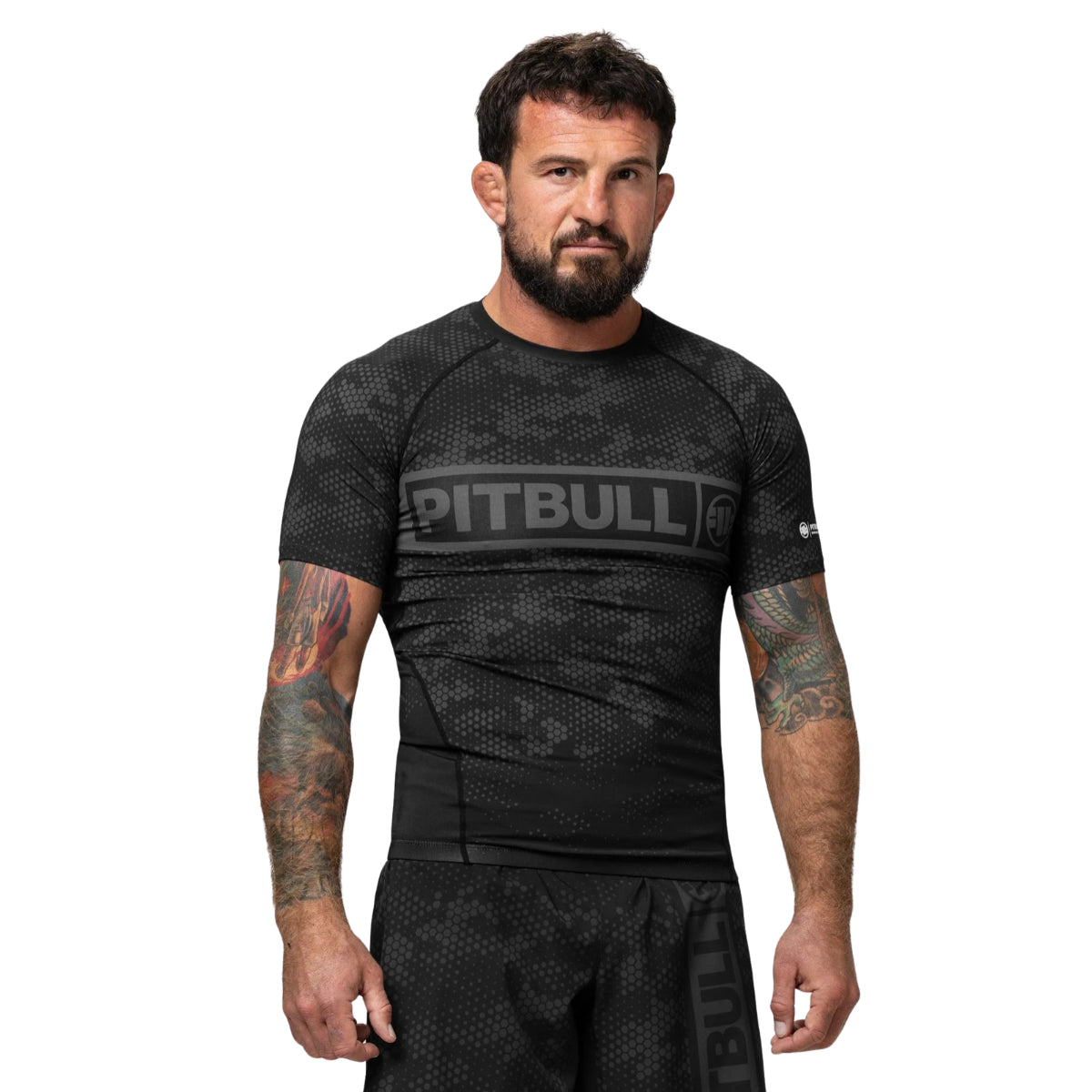 Pitbull Rashguard Hex Camo Hilltop Czarny Krótki rękaw