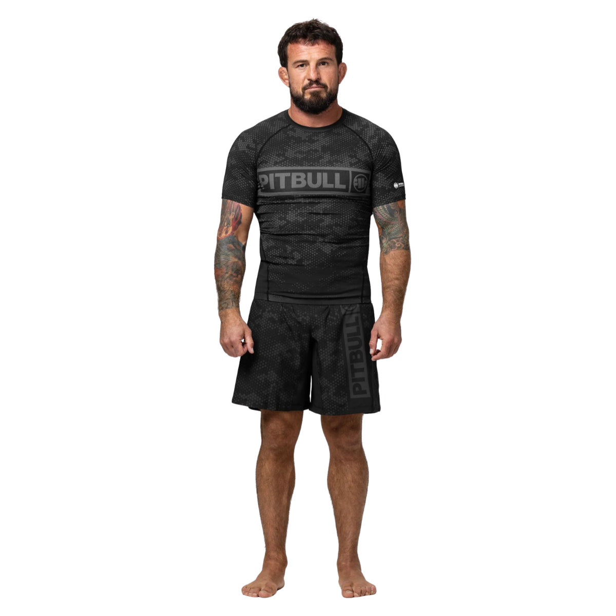 Pitbull Rashguard Hex Camo Hilltop Czarny Krótki rękaw