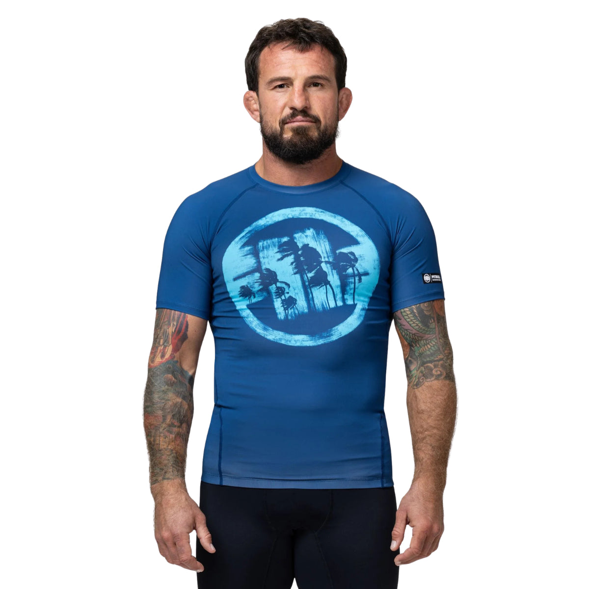Pitbull Rashguard Logo Palms Krótki rękaw Niebieski