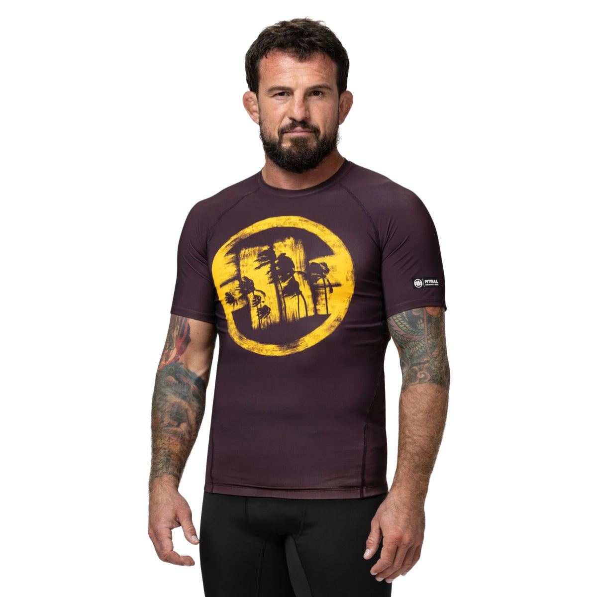 Pitbull Rashguard Logo Palms Krótki rękaw Brązowy
