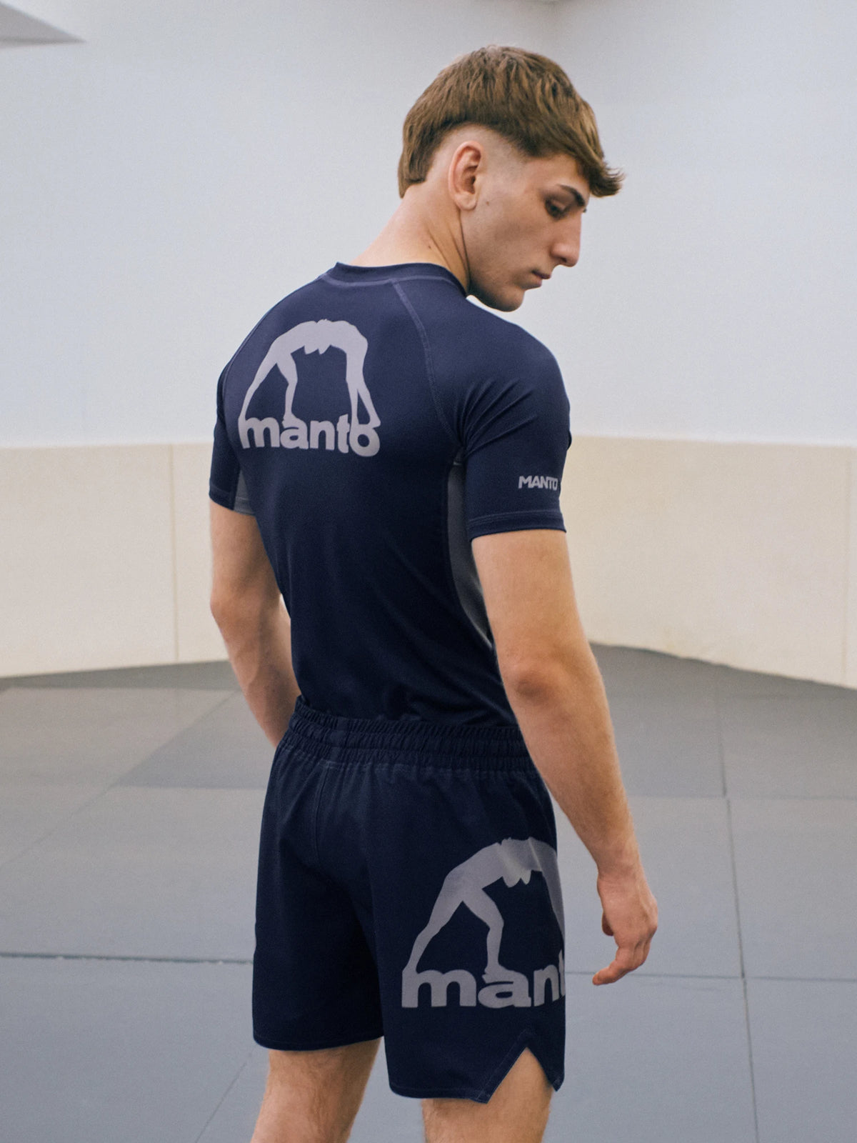 MANTO Rashguard Męski Krótki Rękaw LOGO DUAL Granatowy
