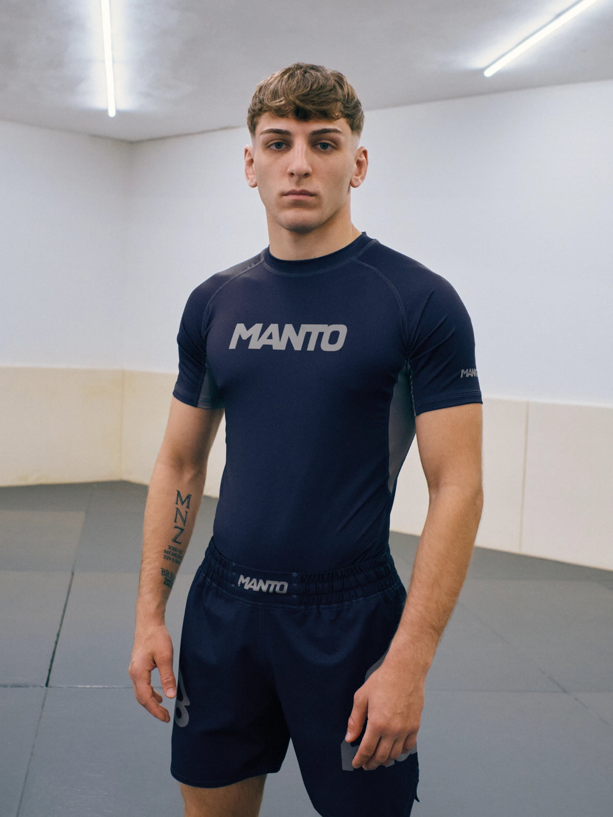 MANTO Rashguard Męski Krótki Rękaw LOGO DUAL Granatowy