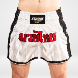 StormCloud Spodenki Muay Thai College Białe/Czarne/Czerwone - sklep MMAniak.pl