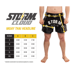 StormCloud Spodenki Muay Thai Headline Czarne/Żółte - sklep MMAniak.pl