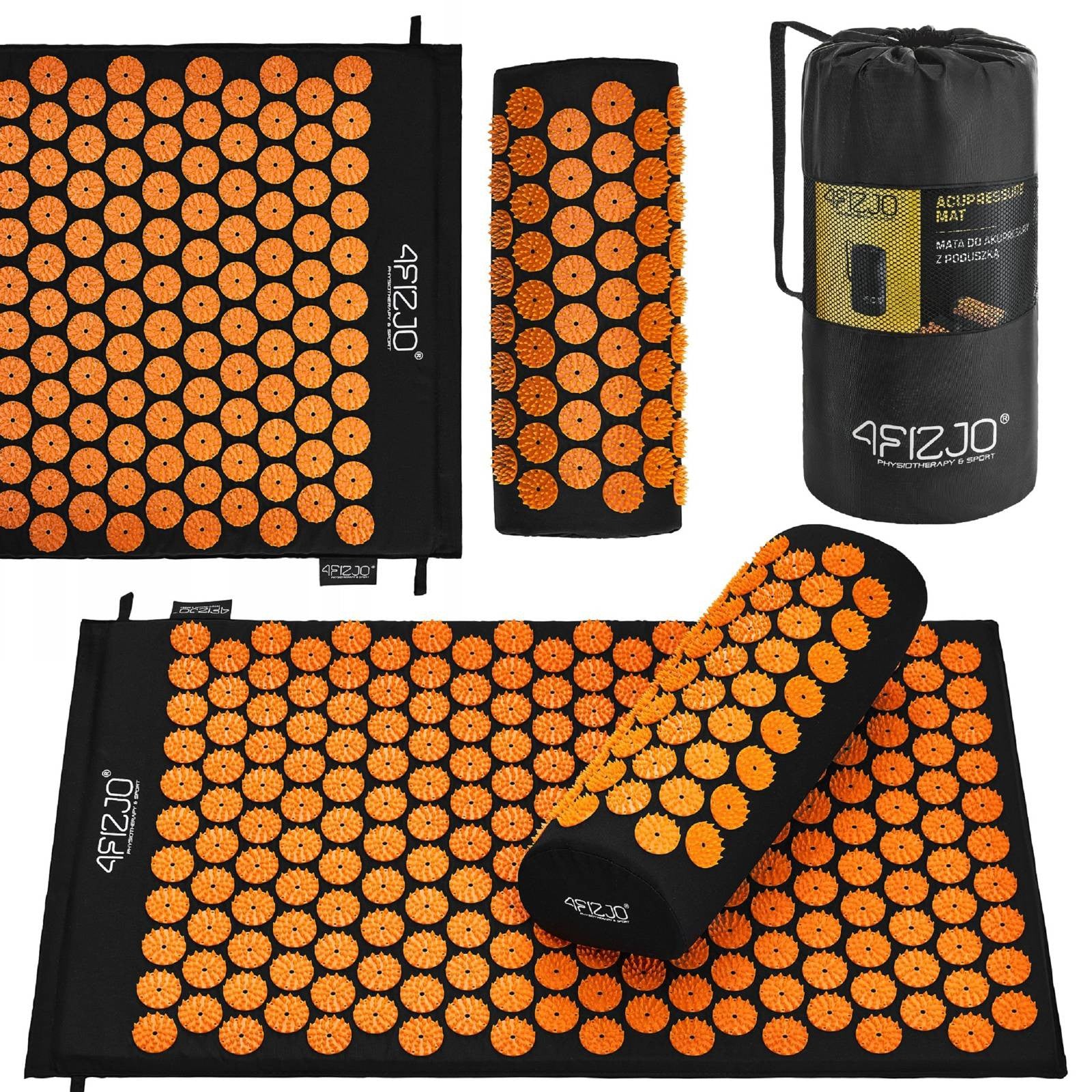 4FIZJO Mata do Akupresury 68x42 z Poduszką Czarno-Pomarańczowa