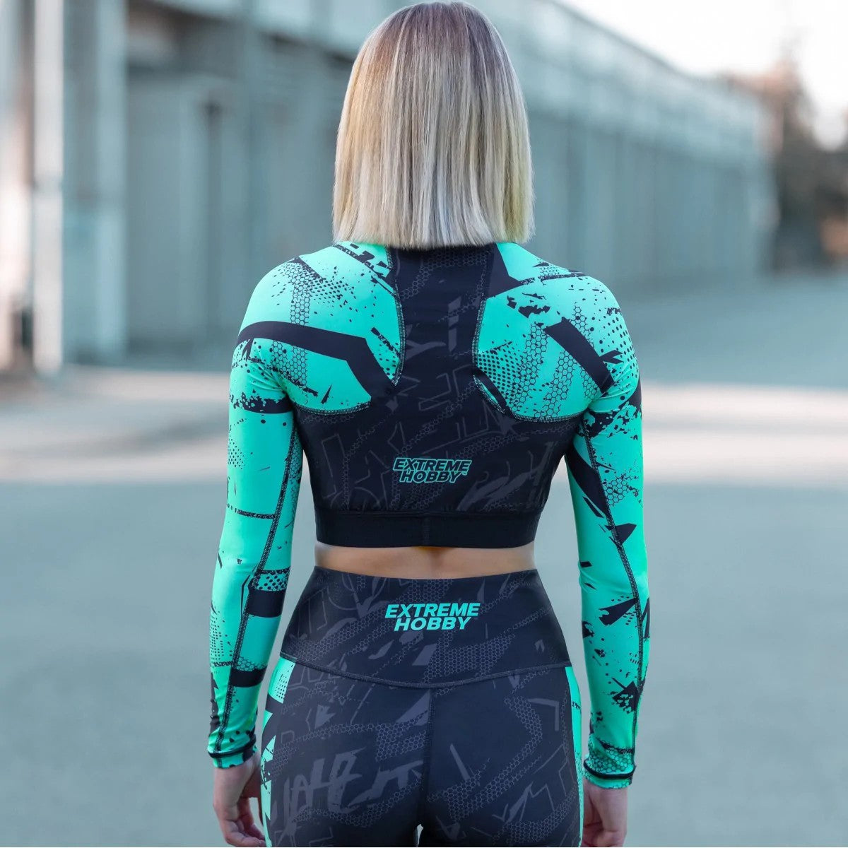 Extreme Hobby Crop Top Damski NEO Długi Rękaw Czarny/Miętowy