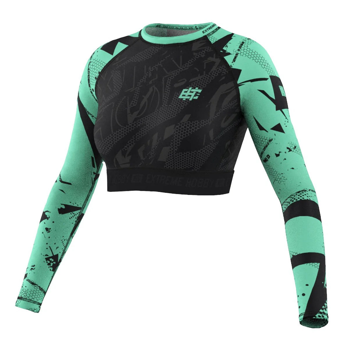 Extreme Hobby Crop Top Damski NEO Długi Rękaw Czarny/Miętowy