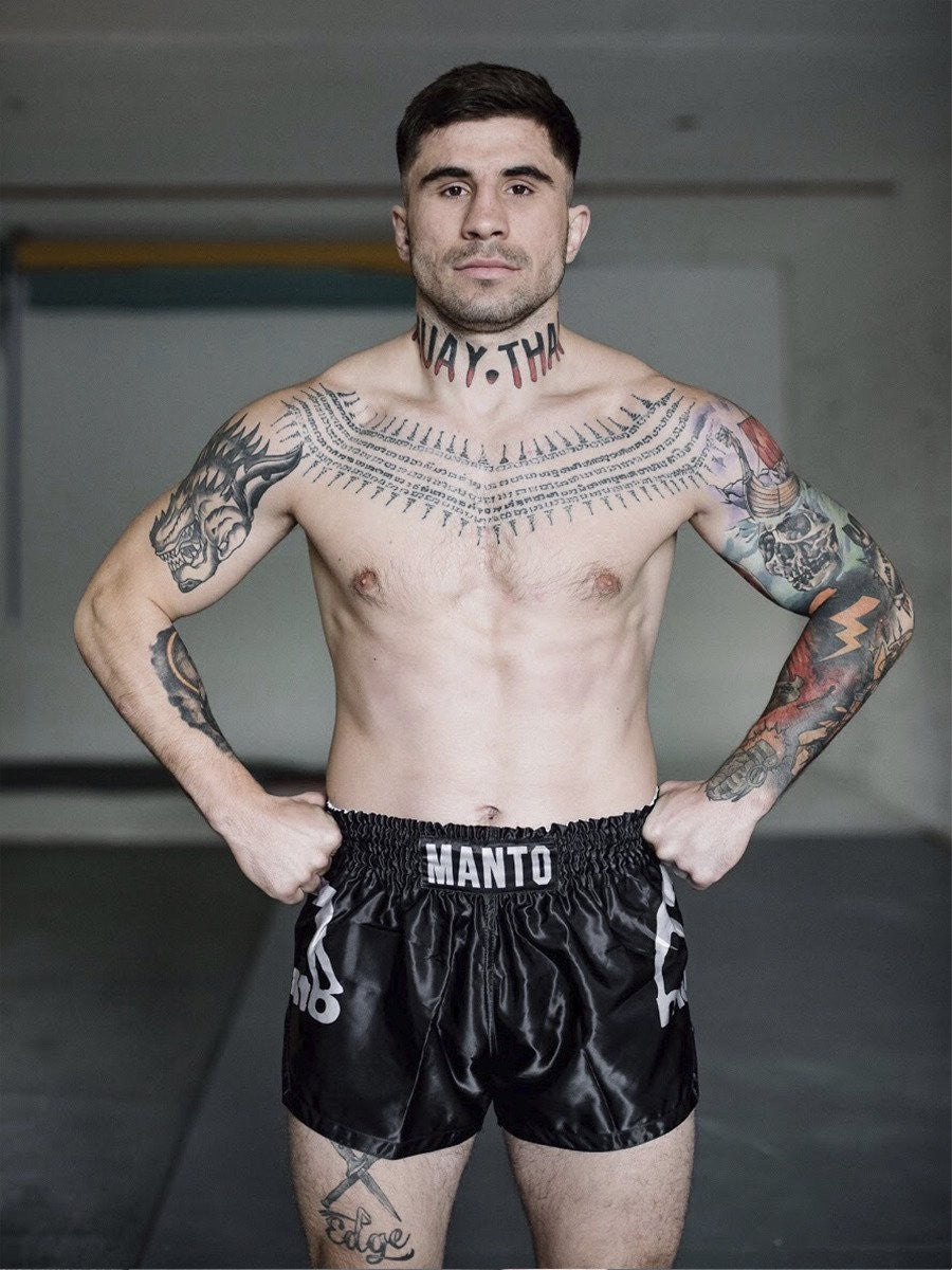MANTO Spodenki MUAY THAI DUAL Czarne/Srebrne