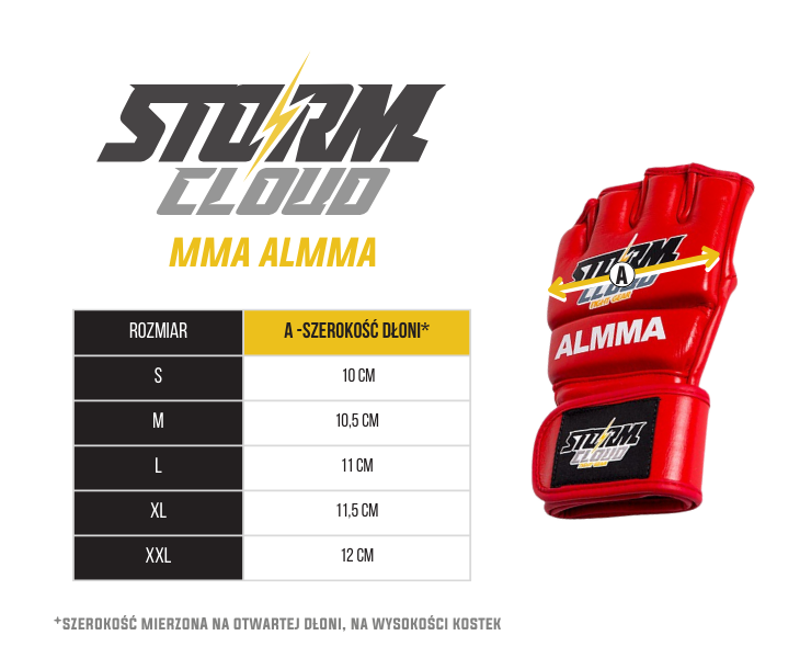 StormCloud Rękawice MMA ALMMA 4oz Czerwone