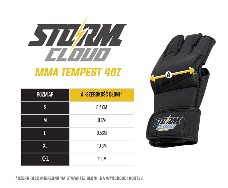 StormCloud Rękawice do MMA Tempest Czarne/Żółte 4oz
