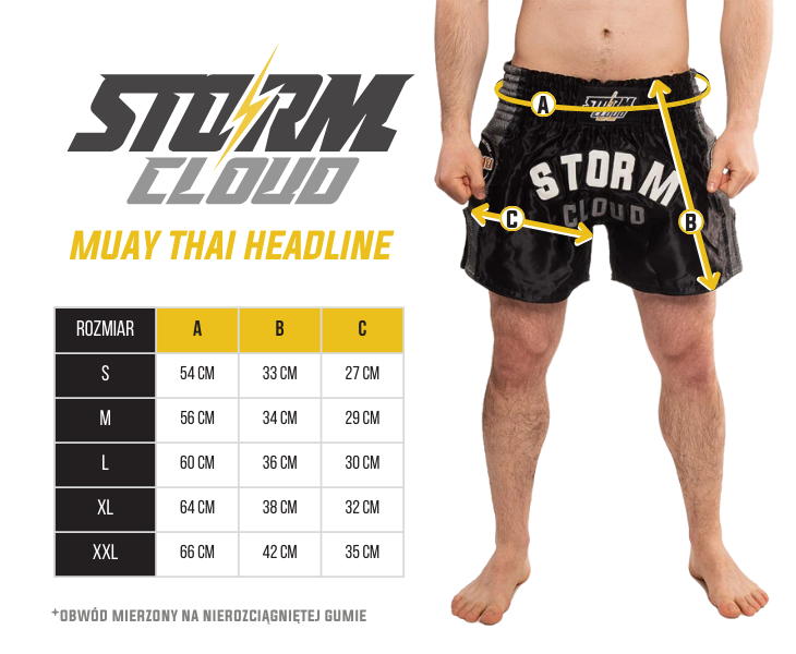 StormCloud Spodenki Muay Thai Headline Czarne/Żółte
