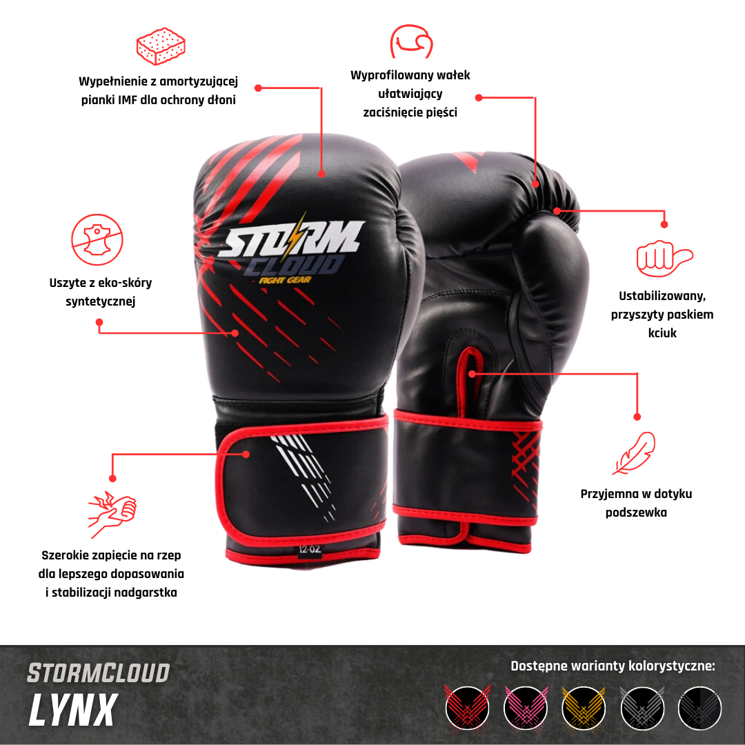 StormCloud Rękawice bokserskie dla dzieci Lynx czarno-czarne 6oz