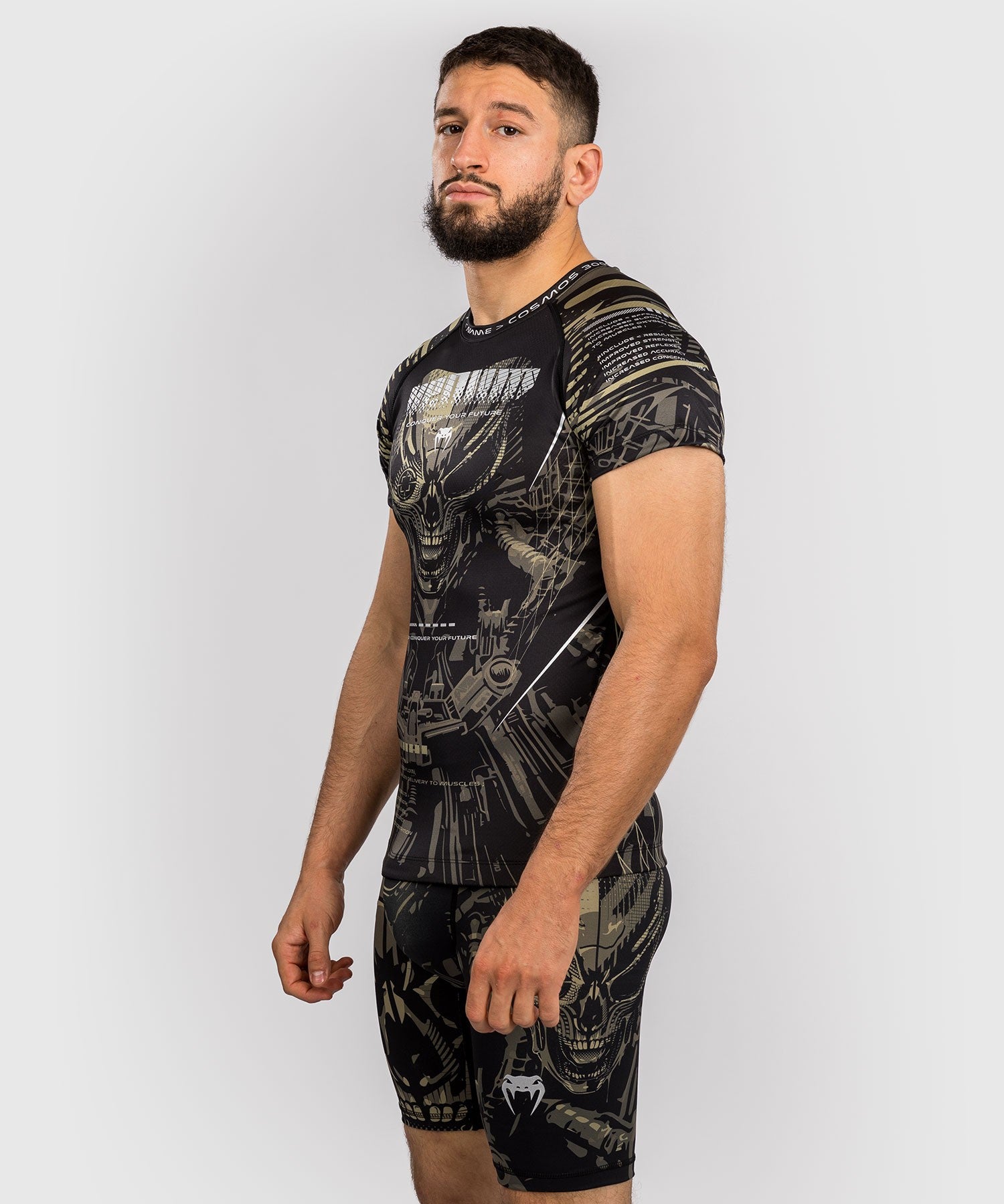 Venum Rashguard Męski Invader Krótki Rękaw Czarny/Piaskowy