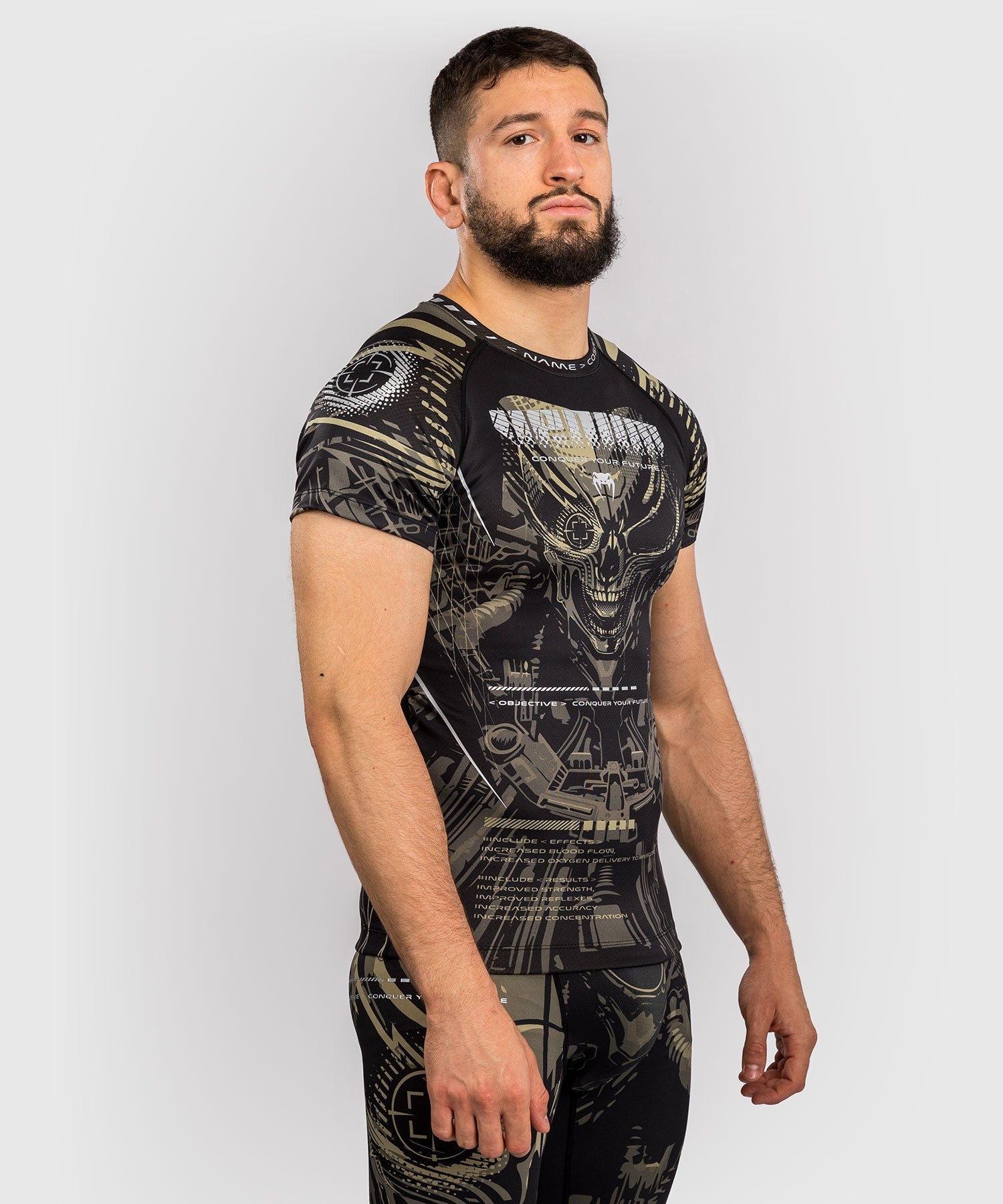 Venum Rashguard Męski Invader Krótki Rękaw Czarny/Piaskowy