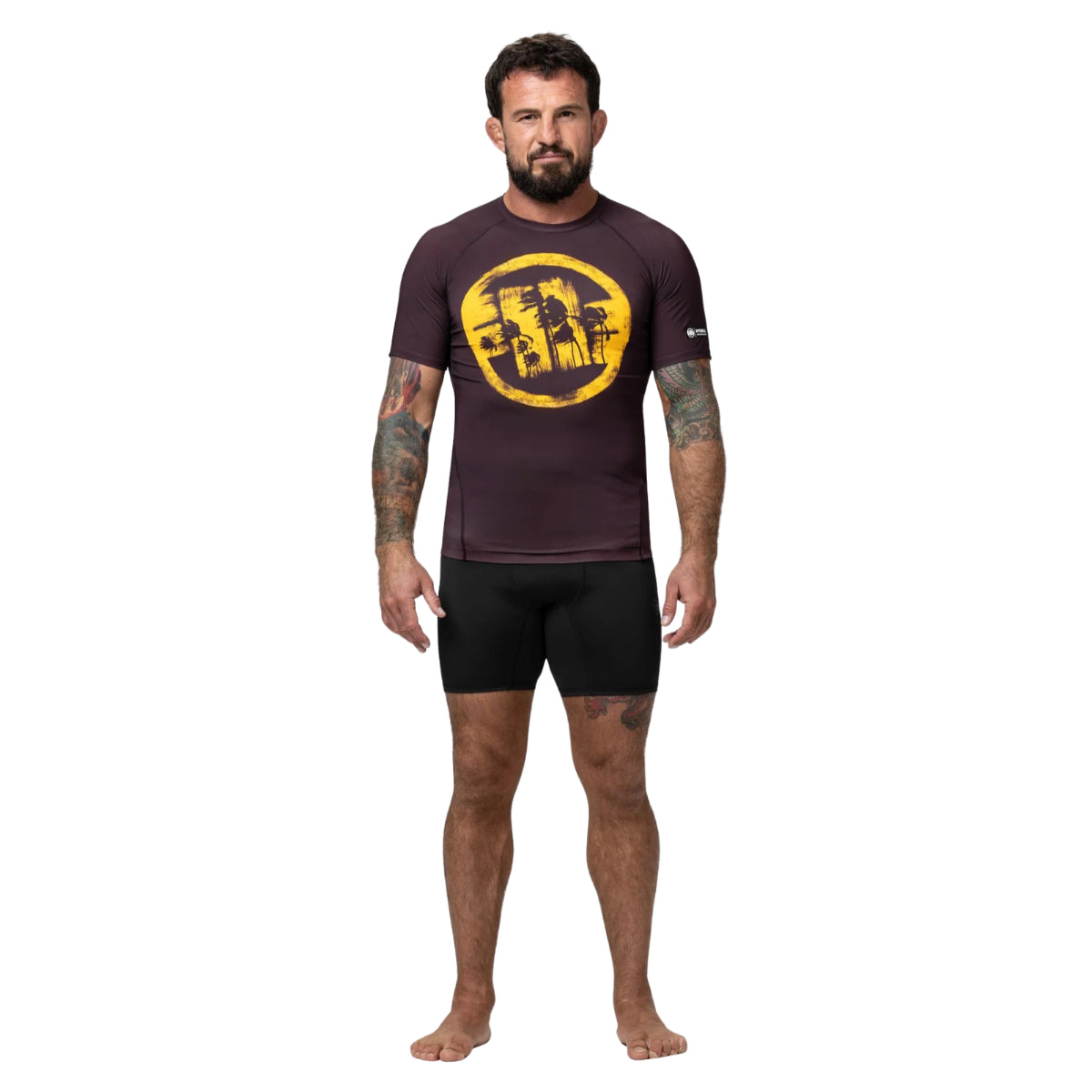 Pitbull Rashguard Logo Palms Krótki rękaw Brązowy
