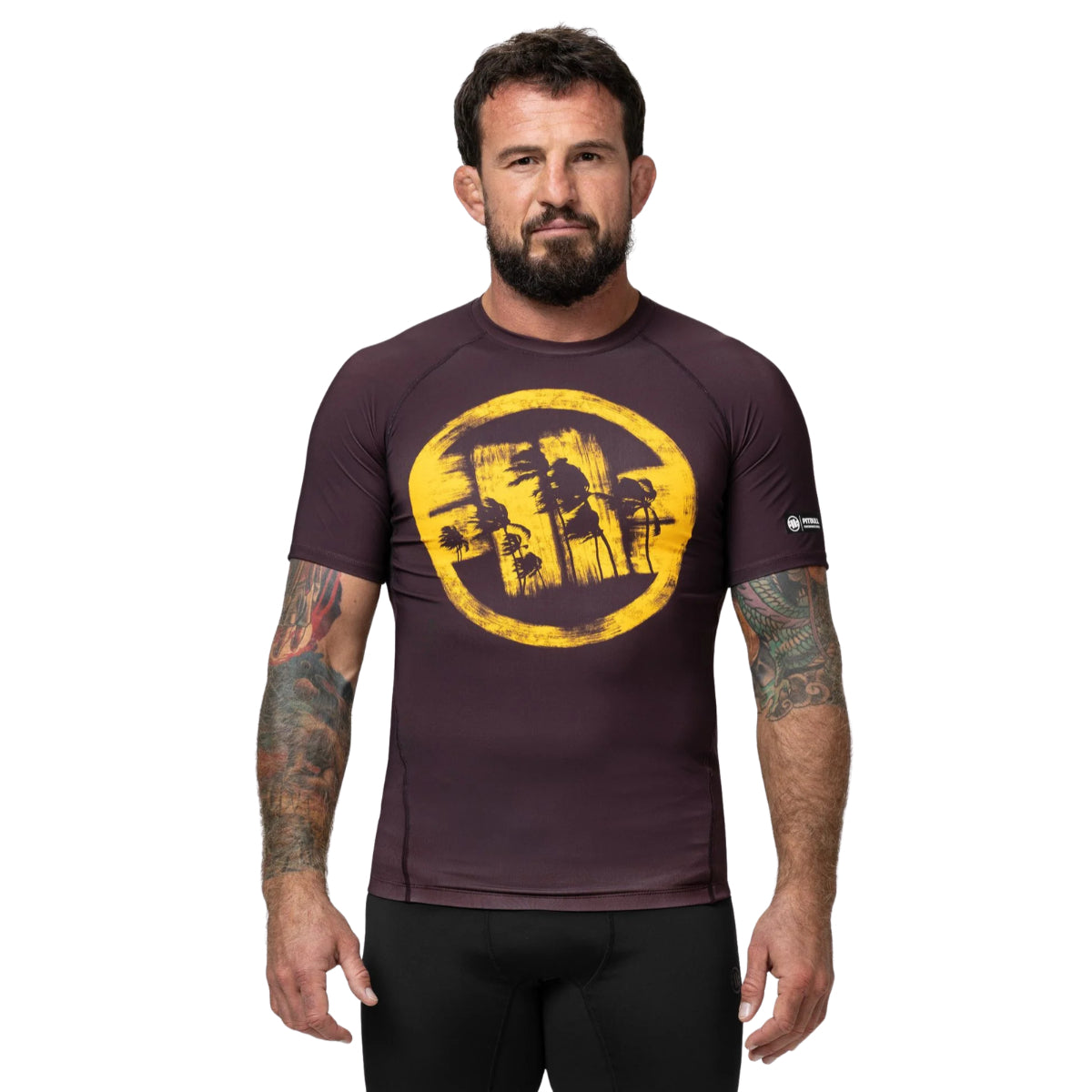 Pitbull Rashguard Logo Palms Krótki rękaw Brązowy