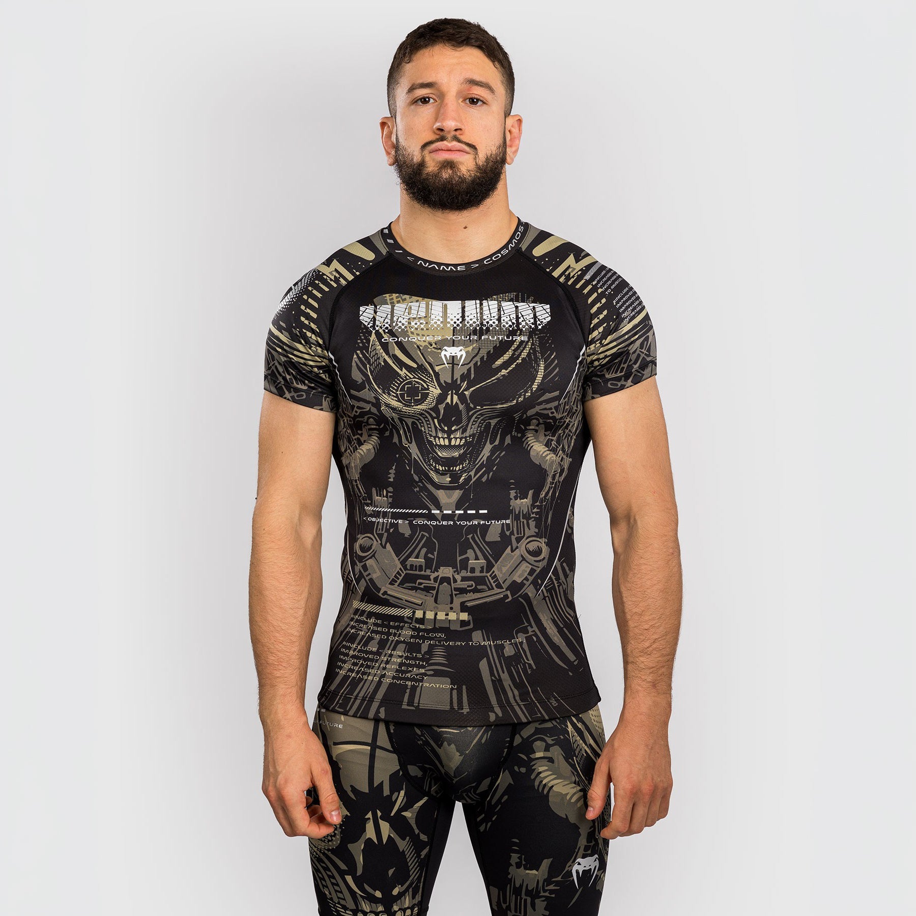 Venum Rashguard Męski Invader Krótki Rękaw Czarny/Piaskowy