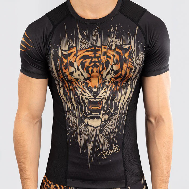 Venum Rashguard Tiger Krótki Rękaw Black/Neon Orange